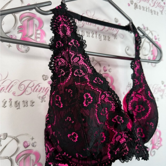 La SENZA bra bralette halter Lacie sexy neon Black and Pink Lace Bralette - Picture 4 of 14
